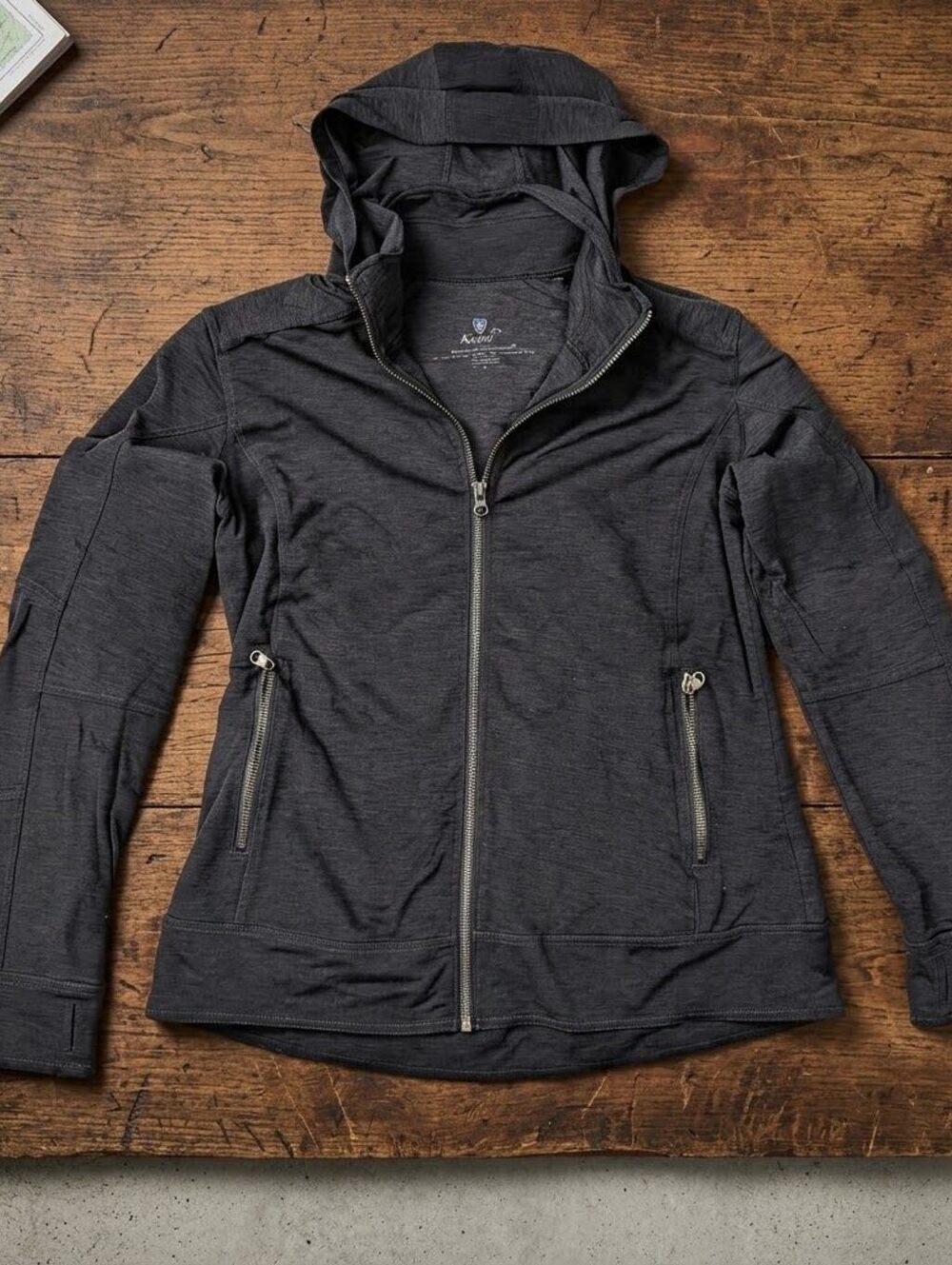 KUHL Womens L Dark Grey Heathered Full Zip Hoodie Track Jacket Granola Girl